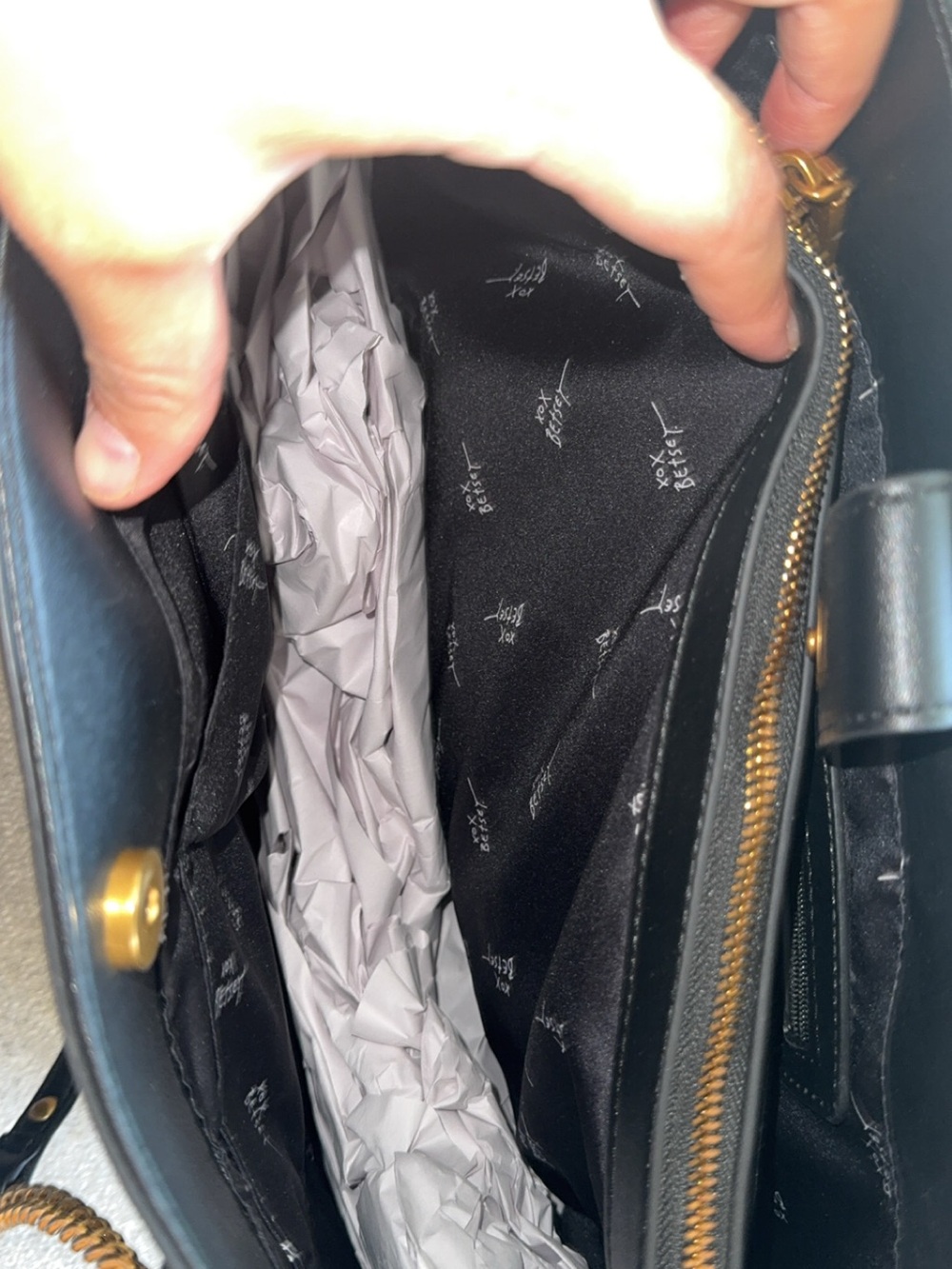 Betsey Johnson Black Skull and Floral Embossed Floral Bag with Gold Chain - Picture 5 of 7